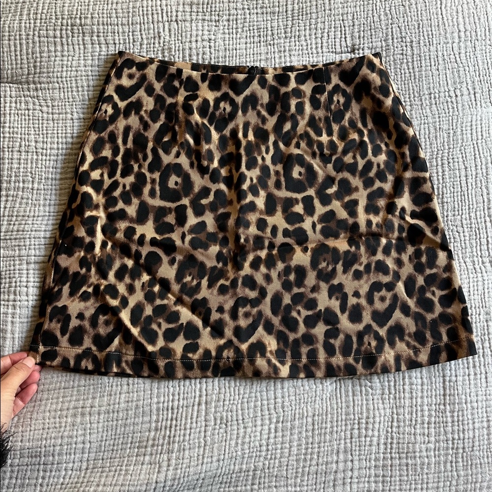 Reformation Leopard Denim Mini Skirt
